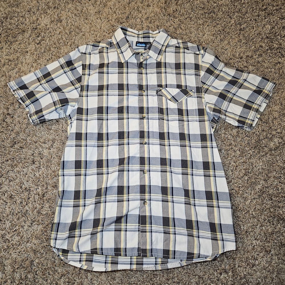 Kavu Shirt Mens Size M Button Up Short Sleeve Lightweight‎ Plaid Colorful
